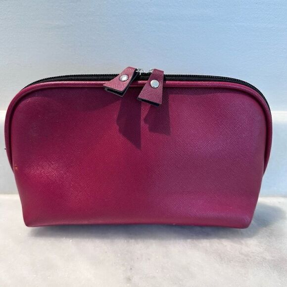 Nordstrom Faux Leather Cosmetic Makeup Clutch Travel Bag W/ Inner Mesh Burgundy - Picture 1 of 4